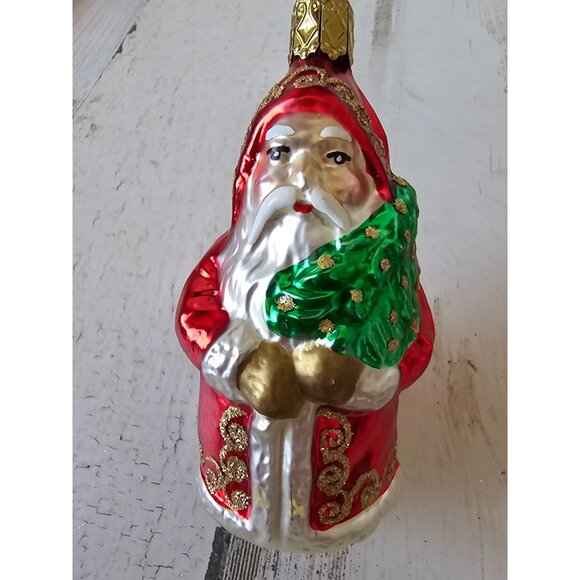 Vintage inge glas Santa Father tree gold glitter ornament Xmas tree - Picture 1 of 8